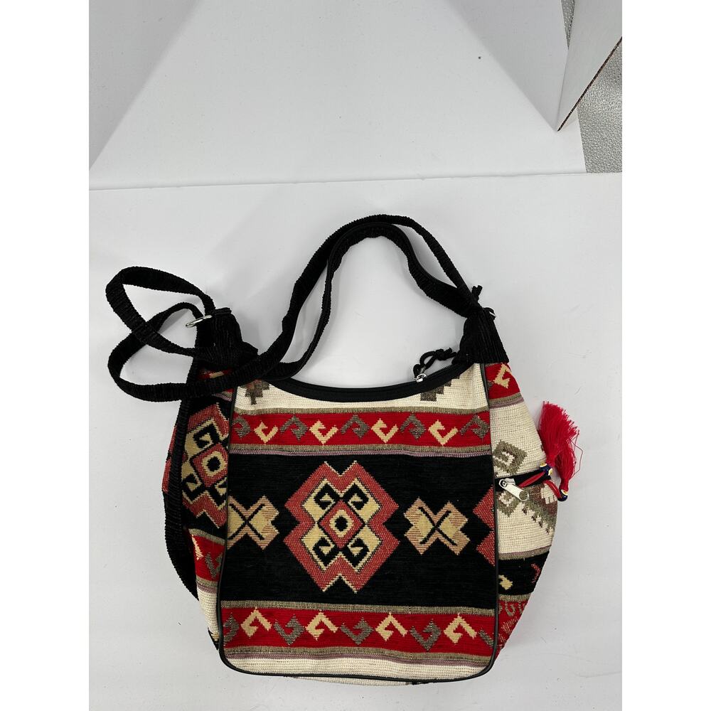 La Turca‎ Boho Tapestry Shoulder Bag Southwest Tribal Print Red Black Festival